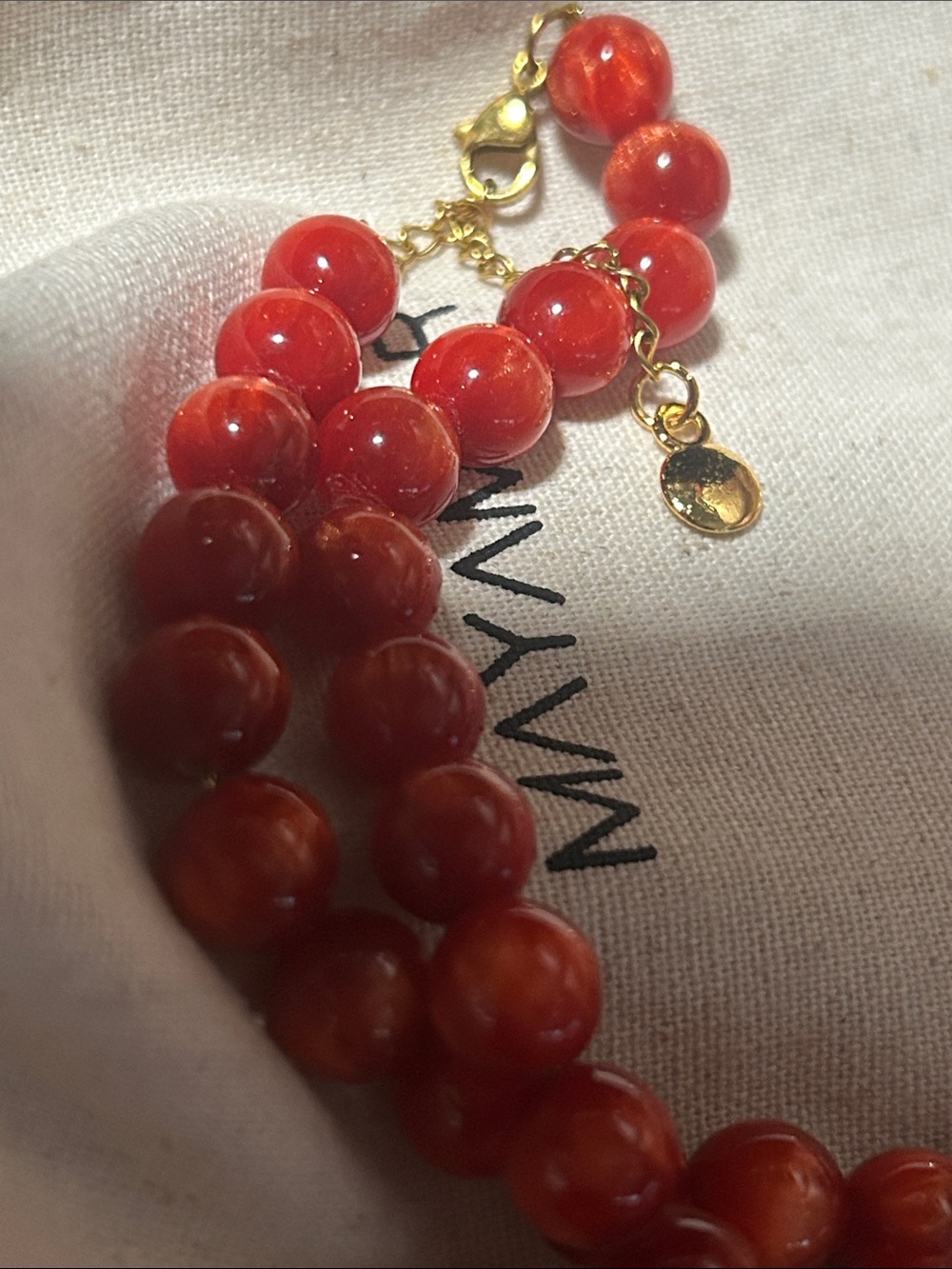 MAYAMAR Red Beaded Necklace with Charm NEW in Pouch - Picture 5 of 5